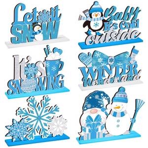 lot 4757 image: 6 Pcs Winter Party Table Decorations Snowflake Snowman Wooden Centerpieces Winter Let It Snow Party Baby is Cold Outside Decoration for Christmas Baby Shower Supplies
