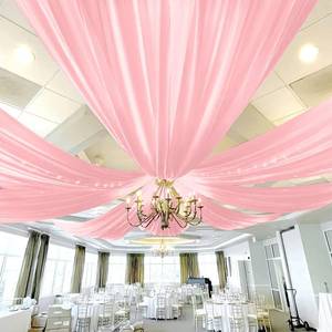 lot 4771 image: REWOMC 6 Panels Dusty Rose Ceiling Drapes for Wedding 5ftx20ft Chiffon Fabric Arch Draping Curtains Sheer Drapery for Party Ceremony Birthday Baby Shower Reception Stage Swag Ceiling Decorations - Retail $82.61