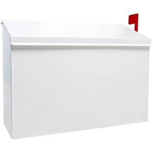 lot 7009 image: Wall-Mount Mailbox with Flag Metal Mail Box for Outside Large Capacity Rust-Proof Post Box for House Use, 14.2�� x 4�� x 9.5�� (White)