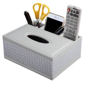 lot 2897 image: XNONE Tissue Box Cover Rectangle White Kleenex Box Holder PU Leather Facial Tissue Organizer,Multifunctional Remote Control Stationery Storage Box,Home Office Supplies Car Napkin Caddy