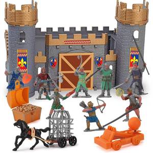 lot 2899 image: Liberty Imports Medieval Castle Kingdom Knights Action Figure Toy Army Playset with Castle, Figurines, Catapult, and Acessories Kids Playset in Storage Bucket