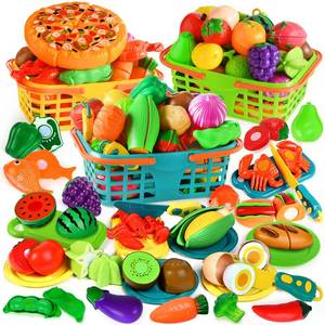 lot 2902 image: TooyBing Play Food Set for Kids Kitchen- 100 Pcs Kitchen Food Toy for Toddlers, Cutting Fake Food Fruit Vegetable Accessories with Three Baskets, Birthday Gift for 3 4 5 Years Old Boy Girl