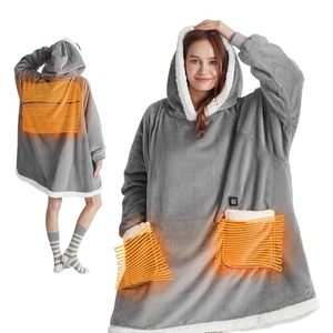 lot 2906 image: Bedsure Heated Wearable Blanket Hoodie - Cordless Sherpa Heating Hooded Blanket as Winter Gifts for Women Mom with Battery Pack 7.4V, Portable Warm Electric Throw for Adult Outdoor, Standard Grey