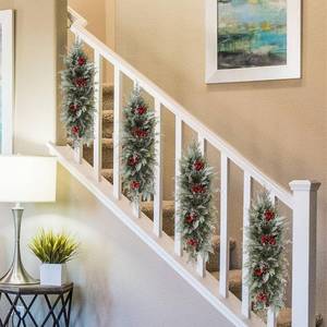 lot 2913 image: UArtlines Christmas Swag Artificial Frosted Decorative Swag Front Door Wreath with Red Berry Pine Cones for Xmas Holiday Home Decor (27.5 Frost White)