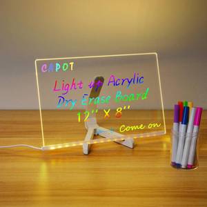 lot 2918 image: Acrylic Dry Erase Board with Light 11.8 X 7.9 Clear Light up Dry Erase Board with Stand Desktop Glow Memo LED Letter Rewritable Message Board White Board LED Note Board with 7 Color Markers