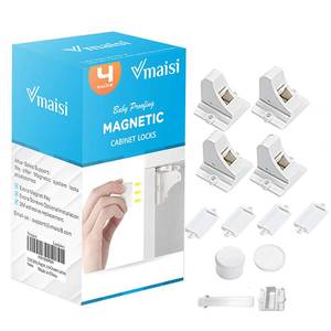 lot 2931 image: Child Safety Magnetic Cabinet Locks - vmaisi 4 Pack Adhesive Baby Proofing Cabinets & Drawers Latches
