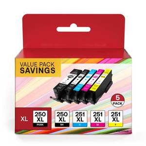 lot 2932 image: PGI-250XL CLI-251XL 5 Color Value Pack Replacement for Canon 250 and 251 Compatible with PIXMA MX922 MX920 MG5520 MG7520 MG6320 IP7220 IX6820 IP8720 (Total 5 Pack, Multicolor)