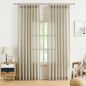lot 2941 image: WEST LAKE Bailey Oatmeal Tan Pinch Pleated Semi Sheer Curtain Panels 84 Inches Length with Hooks,Boho Light Filtering Drapes for Bedroom Living Room,Rustic Textured Window Treatment,40 Wx84 Lx2
