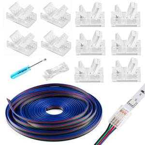 lot 2946 image: HOMELYLIFE 4 Pin LED Strip Connectors Solderless 10 Pcs with 16.4ft Extension Cable 4 Conductor for Waterproof or Non-Waterproof 10mm Wide RGB LED Strip Lights