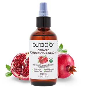 lot 2952 image: PURA DOR 4 Oz Organic Pomegranate Oil - 100% Pure USDA Certified Premium Grade Cold Pressed Pomegranate Oil - Organic Body Oil For Hair, Face, & Skin - Hair Moisturizer Pure Cleansing Oil - Scar Oil