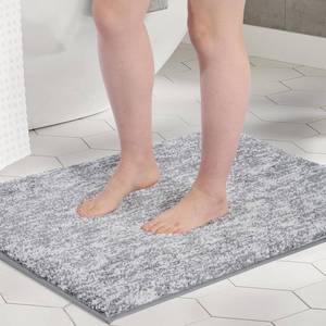 lot 2976 image: FRESHMINT Melange Tufted Bathroom Rugs 17x24, Water Absorbent Soft Bath Mat for Bathroom Floor, Non Slip & Washable Shower Mat, Room Accessories Microfiber Bathroom Mat, Gray & White