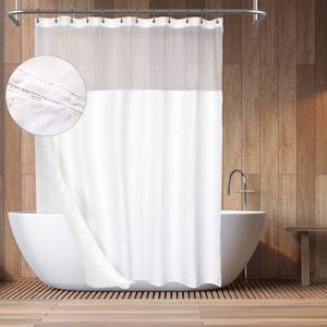 lot 2981 image: Barossa Design Hotel Style Cotton Shower Curtain with Snap-in Fabric Liner, 84 Extra Long, Mesh Window Top, Honeycomb Waffle Weave Cotton Blend Fabric, Washable, White, 71x84 Inches