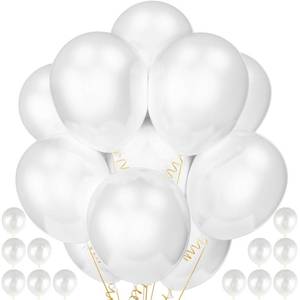 lot 2982 image: 120 Pack Pearl White Balloons, Bright 12 inch Royal White Latex Party Balloons for Birthday Wedding Baby Shower Halloween.