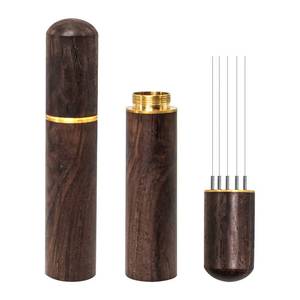 lot 4725 image: Zolunu Espresso Coffee Stirrer 5 Needles 0.4mm Espresso Distribution Tools, Natural Wood Handle and Stand (Walnut)