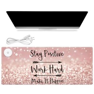 lot 4734 image: iCasso Heated Mouse Pad Hand Warmer, XXL Heated Desk Pad, Pink Mouse Pad, 35.4 x 15.7 Warm Desk Mat with 3 Heating Levels for Computer Keyboard, Large Mousepad for Home Office Work