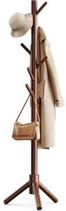 lot 4735 image: Pipishell Sturdy Wooden Coat Tree with 8 Hooks, 3 Adjustable Sizes for Clothes, Hat Stand Used in BedroomOfficeEntryway, Brown