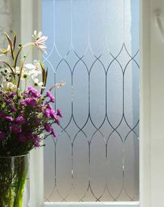 lot 4741 image: Privacy Window Film Decoration, Heat Control Window Tint for Home, Static Cling Glass Door Coverings Window Sticker Removable Non-Adhesive UV Blocking, Frosted Film wClear Morocco Lines, 17.7x78.7