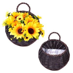 lot 4742 image: 2Pcs Rattan Hanging Flower Basket Handmade Woven Hanging Basket Wicker Storage Basket Wall Mount Flower Pot Planter for Home Garden Wedding Wall Decor