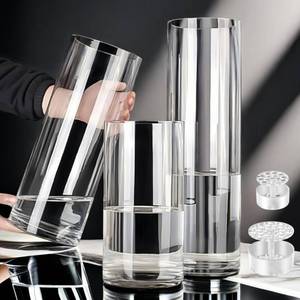 lot 4753 image: 3 Large Acrylic Clear Cylinder Vase Set with 2 Spiral Ikebana Stem Holder Ring, Unbreakable Tall Plastic Hurricane Vases for Wedding Centerpieces Flower Bouquet Decor (3 Vases  2 Holder)