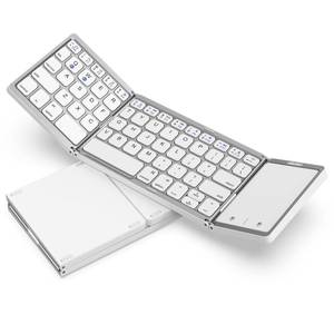 lot 7166 image: seenda Foldable Bluetooth Keyboard for Travel, Tri-Folding Wireless Rechargeable Multi-Device Portable Keyboard with Touchpad, for Laptop iPad Tablet PC Smartphone Windows iOS Android, Silver White