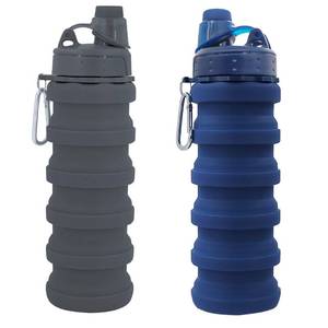 lot 7188 image: YCTMALL Collapsible Water Bottles Two Pack - Travel Sports Portable Silicone Water-proof Camping Bottle with Mountaineering Buckle (500ml, Dark Blue and Grey)