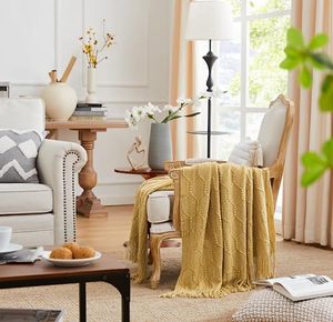 lot 7192 image: KASYLAN Diamond Knitted Throw Blanket Lightweight Soft Cozy for Bed or Sofa Farmhouse Outdoor Throw Blankets, Travel Blanket, Officeroom Blanket, 50x60 Inch, Mustard