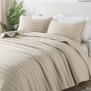 lot 7023 image: ROARINGWILD Neutral Beige Oversized California Cal King Size Quilt Bedding Sets with 2 Pillow Shams, Lightweight Bedspread Coverlet, Quilted Blanket Thin Comforter Bed Cover, 3 Pieces, 118x106 inches