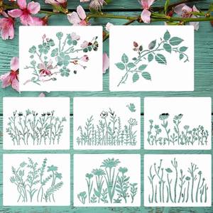 lot 7029 image: Wild Flower Stencils for Painting 11X8.3 Large Flower Stencil for Walls - Leaf, Cherry Blossom, Vine - Reusable Drawing Templates for Wood, Wall, Canvas, Furniture, Card