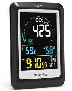 lot 7051 image: Newentor CO2 Monitor, Indoor Air Quality Meters, Carbon Dioxide Detector with Voice Alert, Large Display CO2 Tester, Temperature Humidity Sensor, Alarm Clock for Home, RV, Grow Tents, Black