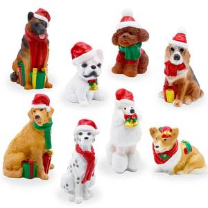 lot 7052 image: Hiawbon 8Pcs Chrismas Dog Figurines, Realistic Detailed Dog Figurines Playset, Resin Chrismas Dog Toys, Santa Hat Dog Toy for 3 Years Old Christmas Decor Village Scene Cake Topper