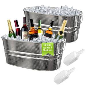 lot 7056 image: 2 Pack Galvanized Tub with Handles - Beverage Tub with 2 Ice Scoops, 2.4 Gallon Ice Bucket for Parties, Metal Drink Buckets for Parties for Champagne Cocktails Wine Cooling for Mimosa Bar Supplies