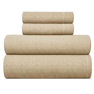 lot 7080 image: King Size 4 Piece Sheet Set - Breathable & Cooling Bed Sheets Set - Hotel Luxury Bedding for Women, Men, Kids & Teens - Deep Pockets, Easy-Fit, Soft & Wrinkle Free - Oeko-Tex - Tan Heathered Sheets