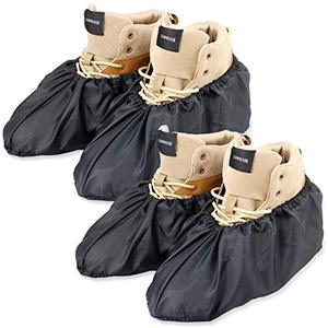 lot 7086 image: LINKEASE Reusable Boot & Shoe Covers Water Resistant Non Skid and Washable for Real Estate Contractors to Keep Floors Carpets Footwear and Rooms Clean - 2 Pairs (Large, Black)