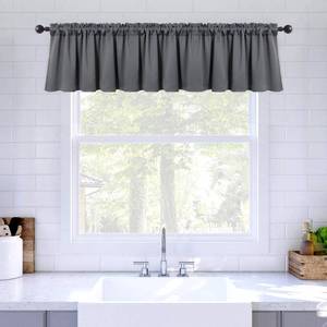 lot 7090 image: MIULEE Blackout Valance Rod Pocket Thermal Insulated Window Treatment Tiers Solid Short Curtain for Small Window Bedroom 42 x 18 Inches 1 Panel Grey
