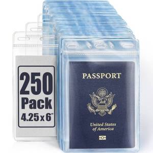 lot 7095 image: Mifflin-USA Passport & Card Holders (Clear, 4x6 Inches, 250 Pack), Extra Large ID Name Badge Holder, Zipperless Vertical Plastic Card Holders