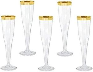 lot 7105 image: 30 Plastic Classic Champagne Disposable Flutes for Parties Plastic cups Wedding Party Toasting Cocktail Cups Bulk Party Pack (Gold Rim) (B084DHPNTW)