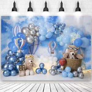 lot 7110 image: 7x5ft Baby First Birthday Backdrop Boy Girl Blue Balloons Bear 1st Birthday Party Cake Smash Backdrops for Photography One Birthday Party Decorations Background Photo Shoot Banner