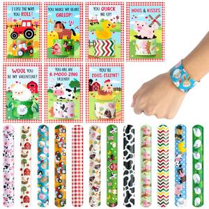 lot 7118 image: Haooryx Valentines Exchange Gifts Bulk - 28 Pack Valentines Day Farm Animal Slap Bracelets Inspired Greeting Cards Student Prize Activity Farmland Classroom School Kids Multi-Item Party Favor Packs