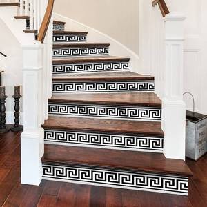 lot 7123 image: funlife 13Pieces Self-Adhesive Stair Riser Stickers, Peel and Stick Staircase Decals, Geometric Pattern Waist Lines, Wall Border Stickers, 39.37x6.5 Black