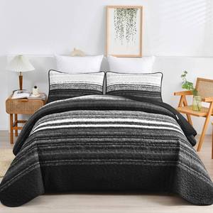 lot 7128 image: DJY Black Striped Quilt Set King Size, Boho Stripe Patchwork Bedspread Coverlet Set Soft Microfiber Quilt Bedding Set 3 Pieces for All Season(104x90)