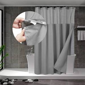 lot 7136 image: N&Y HOME Waffle Weave Shower Curtain with Snap-in Fabric Liner Set, 12 Hooks Included - Grey Shower Curtain Hotel Style, Water-Repellent & Washable, Mesh Top Window - 71x72, Gray