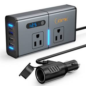lot 7161 image: BMK 200W Car Power Inverter Newly Car Plug Adapter Outlet Charger DC 12V to 110V Car Inverter with 1.2A&2.4A USB, 1 QC3.0 USB and 1 Type C Ports Black