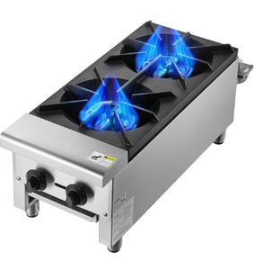 lot 821 image: VEVOR Commercial Gas Stove with 2 Burners, Propane and Natural Gas Countertop Cooking Stove Range, Stainless Steel Gas Hot Plate, Commercial Cooking Equipment for Restaurant, 56,000 BTU