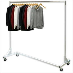lot 845 image: Simple Houseware Industrial Grade Z-Base Garment Rack 400lb Load with 62 Inch Extra Long bar Silver
