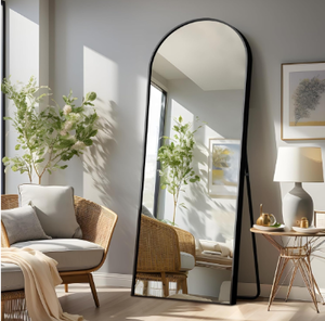 lot 809 image: NicBex Arched Full Length Mirror, 64x24 Aluminum Alloy Frame Full Body Mirror with Stand, Black - Free Standing, Leaning Against Wall or Wall-Mounted, for Bedroom Living Room Dressing Room