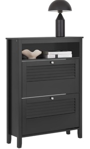 lot 827 image: Haotian Grey Shoe Cabinet for Entryway, Shoe Rack with 2 Flip-Drawers 1 Storage Cube, Hallway Shoe Storage Cupboard with Legs, Shoe Organizer for Entrance, FSR152-HG