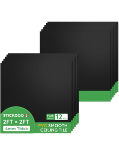 lot 11334 image: STICKGOO Black Drop Ceiling Tiles 2ft x 2ft, Waterproof PVC Ceiling Panels, Fire Resistant and Washable Smooth Ceilings Decor Coverings 24 x 24in