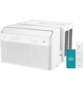 lot 11335 image: Midea 8,000 BTU U Shaped Smart Inverter Window Air Conditioner, Cools up to 350 Sq. Ft., Ultra Quiet with Open Window Flexibility, Works with AlexaGoogle Assistant, 35% Energy Savings, Remote Control