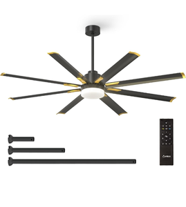 lot 11337 image: Amico Ceiling Fans with Lights, 72 Inch IndoorOutdoor Large Industrial Ceiling Fan with Remote Control, Reversible, 8 Aluminum Blades, 3CCT, Dimmable, Damp Rated Black Ceiling Fan for Bedroom Patio