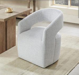lot 11338 image: Arcanix White Fabric Upholstered Dining Chairs with Removable Casters No Assembly Armchair for Diningroom Livingroom